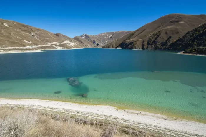 Framed Print : Lake Kezenoyam (Lake Goluboye) in Chechen Mountains, half in Chechnya and half in Dagestan, Caucasus, Russia, Europe Framed Print : Lake Kezenoyam (Lake Goluboye) in Chechen Mountains, half in Chechnya and half in Dagestan, Caucasus, Russia, Europe