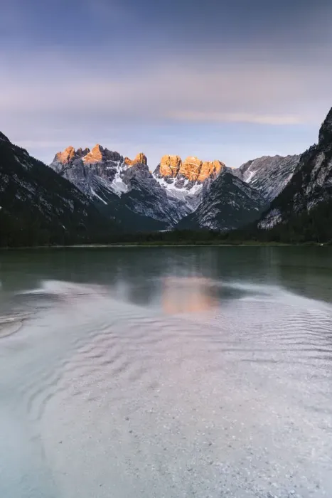 Framed Print : Lake Landro (Durrensee) at dawn with Popena group and Cristallo on background, Dolomites Framed Print : Lake Landro (Durrensee) at dawn with Popena group and Cristallo on background, Dolomites
