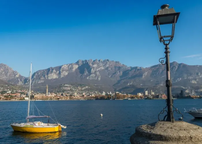 Framed Print : Lake of Lecco, a branch of Lake Como in the southern Alps with the city of Lecco in the background Framed Print : Lake of Lecco, a branch of Lake Como in the southern Alps with the city of Lecco in the background