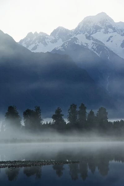 Lake Matheson and Mount Tasman in early morning mist