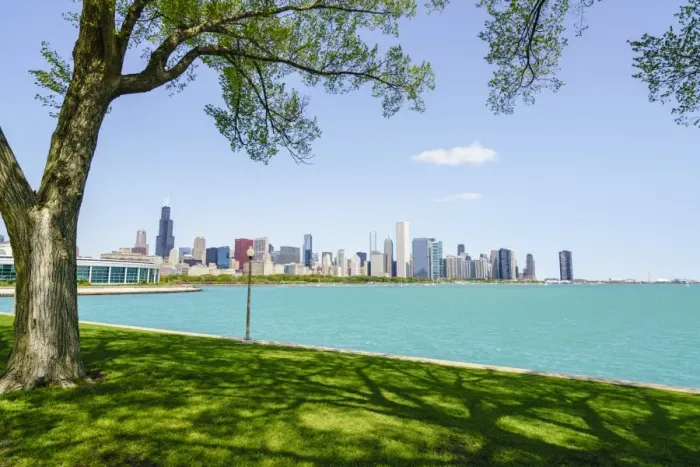 Framed Print : Lake Michigan and city skyline, Chicago, Illinois, United States of America, North Framed Print : Lake Michigan and city skyline, Chicago, Illinois, United States of America, North