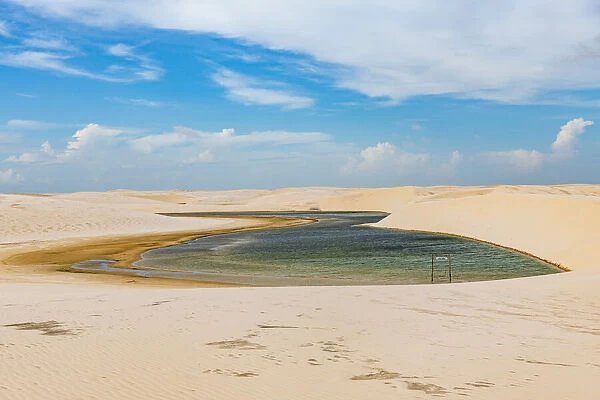 Lake in the sand dunes of Lencois Maranhenses National Park, Maranhao, Brazil, South America
