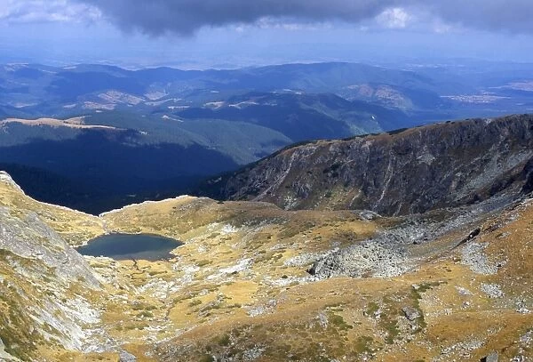 Lake in valley below Hajduta peak, 2465m, in Rila Mountains, Rila National Park