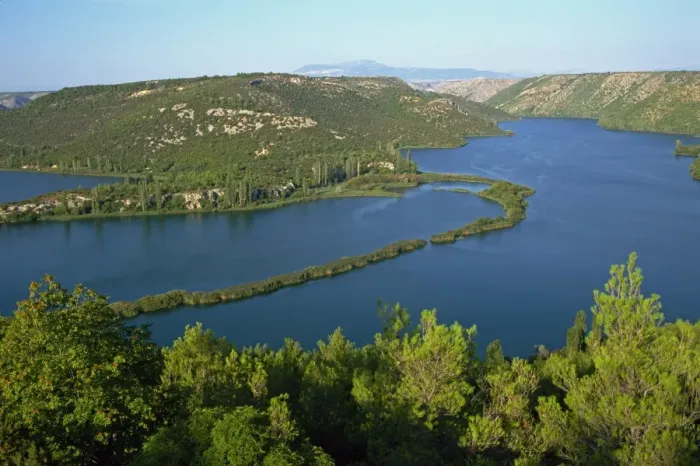 Framed Print : Lake and wooded hills in Krka National Park, Croatia, Europe Framed Print : Lake and wooded hills in Krka National Park, Croatia, Europe