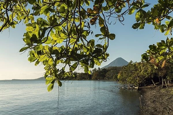 Lakeside scene and Volcan Concepcion at Merida in islands South East, Merida, Volcan Maderas, Omotepe Island, Lake Nicaragua, Nicaragua, Central America