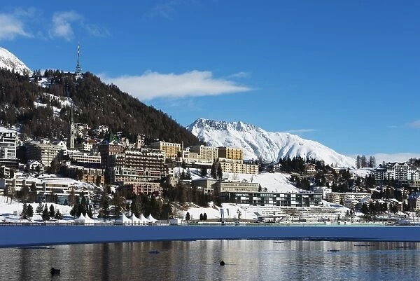 Lakeside, St. Moritz in winter, Engadine, Graubunden, Switzerland, Europe