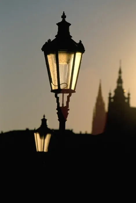 Framed Print : Lamp post at sunset, Prague, Czech Republic, Europe Framed Print : Lamp post at sunset, Prague, Czech Republic, Europe