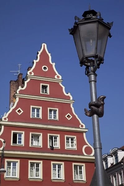 Lampost and colourful architecture, Salt Square, Old Town, Wroclaw, Silesia