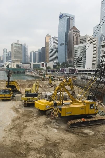 Land reclamation project under way in Central, Hong Kong Island, Hong Kong, China, Asia
