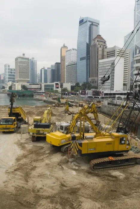 Framed Print : Land reclamation project under way in Central, Hong Kong Island, Hong Kong, China, Asia