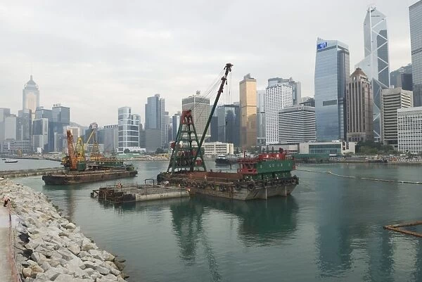 Land reclamation project under way in Central, Hong Kong Island, Hong Kong, China, Asia