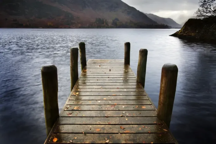 Framed Print : Landing stage in autumn at Mossdale Bay, Ullswater, Lake District National Park, Cumbria, England, United Kingdom, Europe Framed Print : Landing stage in autumn at Mossdale Bay, Ullswater, Lake District National Park, Cumbria, England, United Kingdom, Europe