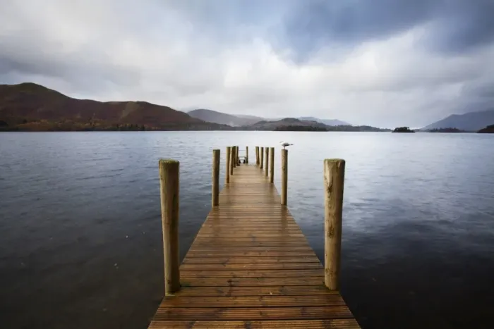 Framed Print : Landing stage on Derwentwater, Lake District National Park, Cumbria, England, United Kingdom, Europe Framed Print : Landing stage on Derwentwater, Lake District National Park, Cumbria, England, United Kingdom, Europe