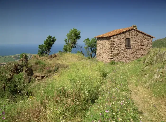 Framed Print : Landscape near Collioure and a small stone building, in Languedoc Roussillon Framed Print : Landscape near Collioure and a small stone building, in Languedoc Roussillon