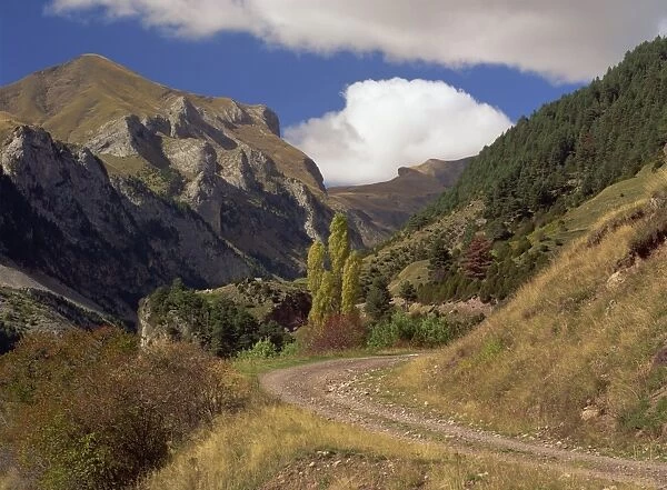 Landscape of rough road through the mountains near Bielsa