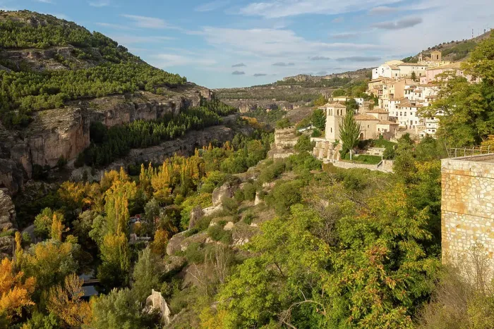 Framed Print : Landscape scenery of river Rio Jucar gorge with historic buildings, Cuenca, Castille La Mancha, Spain, Europe Framed Print : Landscape scenery of river Rio Jucar gorge with historic buildings, Cuenca, Castille La Mancha, Spain, Europe