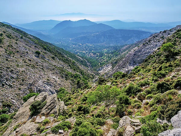 Landscape seen from the slope of Mount Zas (Zeus), Naxos Island, Cyclades, Greek Islands, Greece, Europe