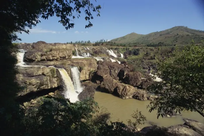 Framed Print : Landscape view of the Lien Khuong waterfall and rocks at Dalat Framed Print : Landscape view of the Lien Khuong waterfall and rocks at Dalat