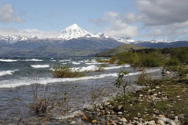 Lanin volcano and Lago Huechulafquen, Lanin National Park, near Junin de los Andes