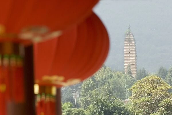 Lanterns, and pagoda, Dali, Yunnan, China, Asia