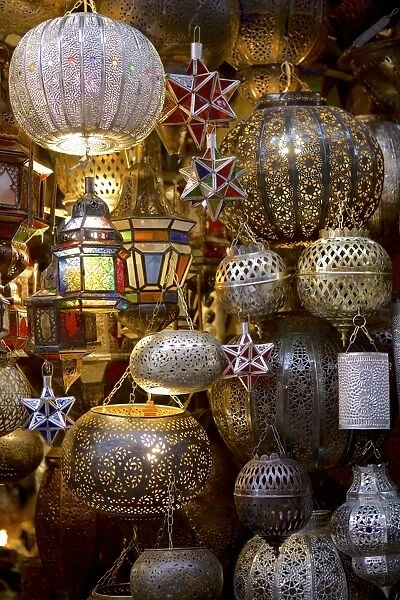 Lanterns for sale in the souk, Marrakesh, Morocco, North Africa, Africa