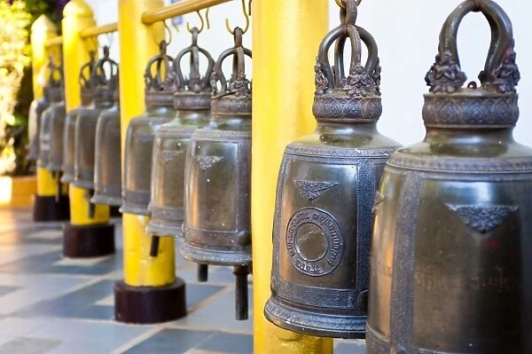 Large Buddhist prayer bells at Wat Doi Suthep Temple, Chiang Mai, Thailand, Southeast Asia, Asia