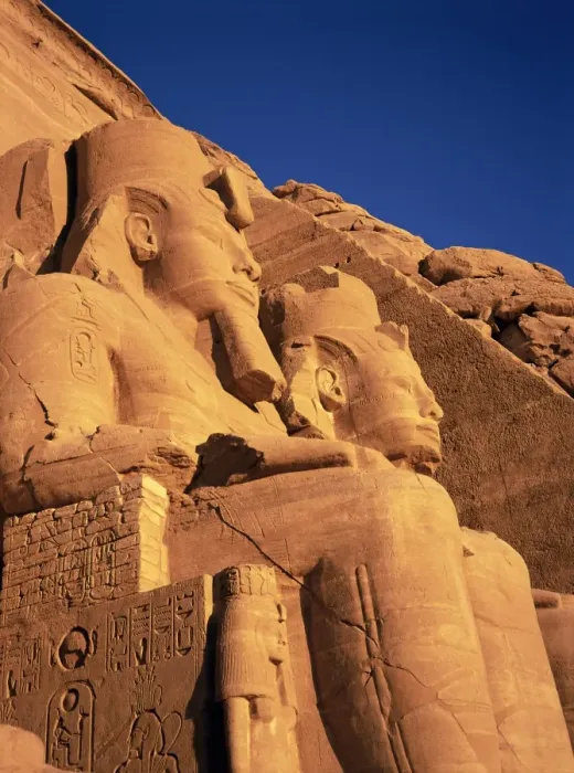 Framed Print : Large carved seated statues of the pharaoh, Temple of Rameses II (Ramasses II) Framed Print : Large carved seated statues of the pharaoh, Temple of Rameses II (Ramasses II)