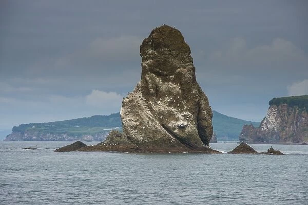 Large monolith in the Avacha bay near Petropavlovsk-Kamchatsky, Kamchatka, Russia, Eurasia