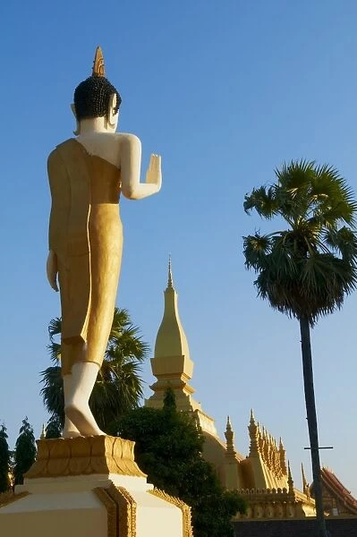 Large standing Buddha statue, Pha That Luang temple, Vientiane, Laos, Indochina