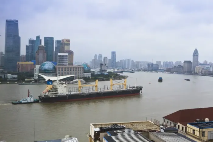 Framed Print : Large transport ship and tug on the Huangpu River that runs through Shanghai, China, Asia Framed Print : Large transport ship and tug on the Huangpu River that runs through Shanghai, China, Asia