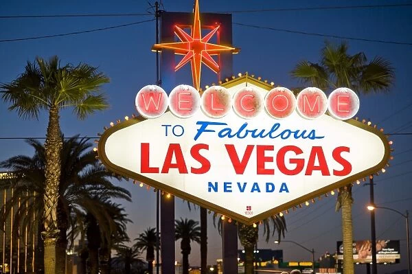Las Vegas Sign at night, Nevada, United States of America, North America