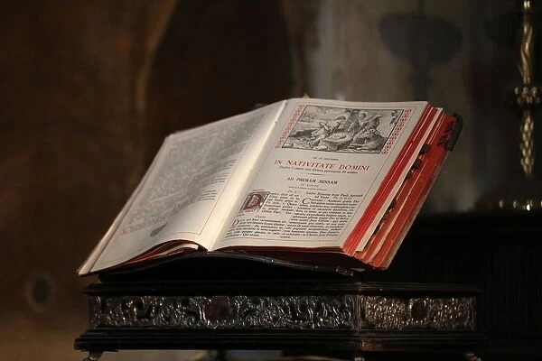 Latin Bible, Saint Salvators Cathedral, Bruges, West Flanders, Belgium, Europe