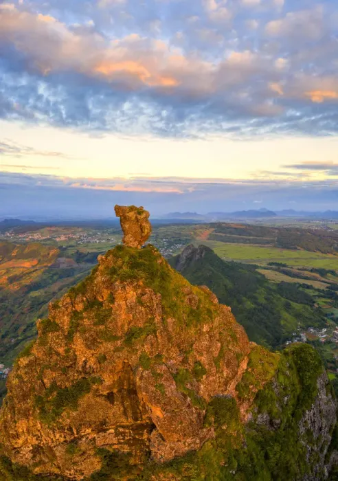 Framed Print : Le Pouce mountain and Pieter Both at sunset, aerial view, Moka Range, Port Louis Framed Print : Le Pouce mountain and Pieter Both at sunset, aerial view, Moka Range, Port Louis