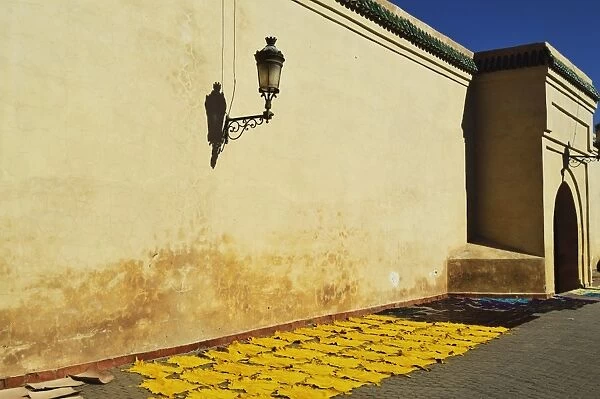 Leather drying in sun at Koutoubia Mosque, Marrakesh, Morocco, North Africa, Africa