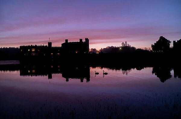 Leeds Castle at dawn, near Maidstone, Kent, England, United Kingdom, Europe