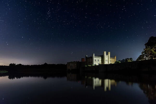 Leeds Castle at night, near Maidstone, Kent, England, United Kingdom, Europe