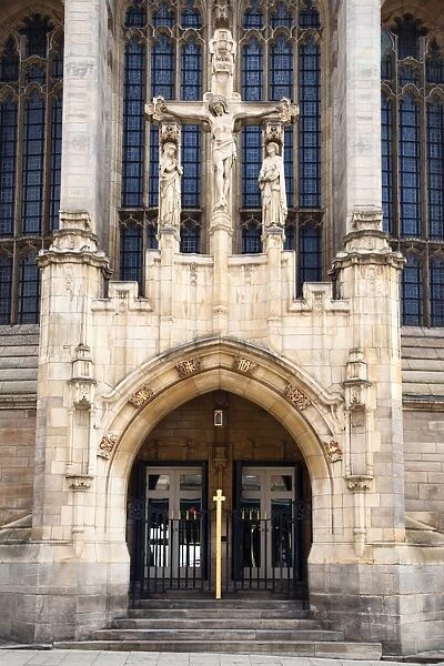 Leeds Cathedral doorway, Leeds, West Yorkshire, Yorkshire, England, United Kingdom, Europe