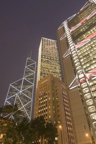 From left to right, the Bank of China Tower, Cheung Kong Centre, Sin Hua Bank
