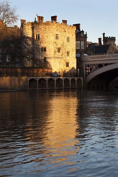 Lendal Tower and the River Ouse at sunset, York, Yorkshire, England, United Kingdom, Europe