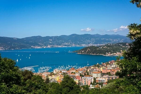 Lerici, view overlooking town and bay, Liguria, Italy, Europe