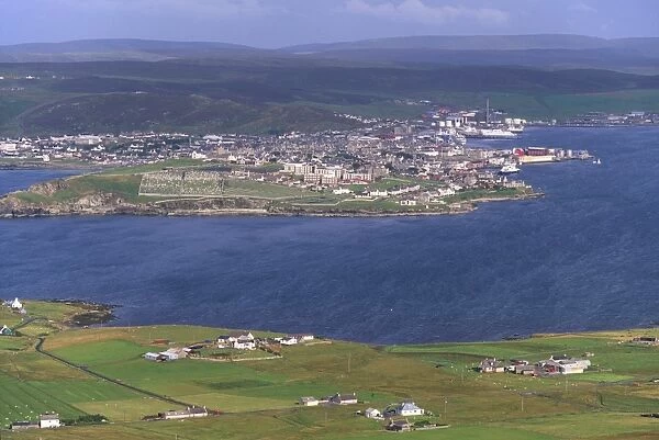 Lerwick town and Bressay Sound from Bressay Island, Shetland Islands, Scotland