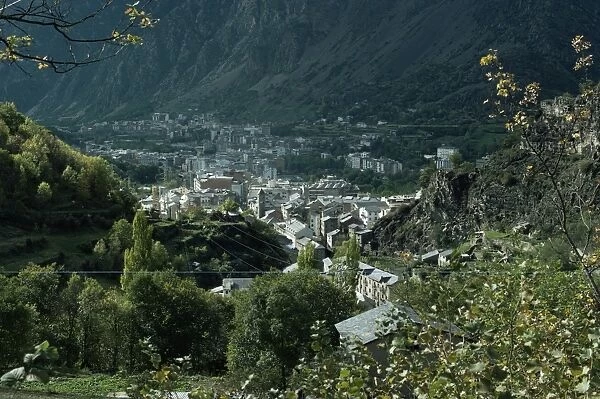 Les Escaldes in foreground and Andorra la Vella, Andorra, Europe