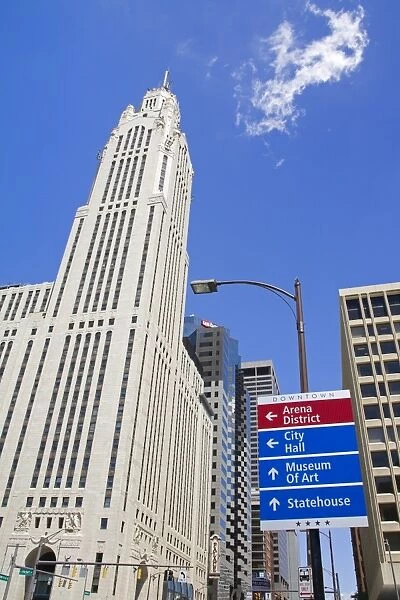 Leveque Tower and road signs, Columbus, Ohio, United States of America, North America