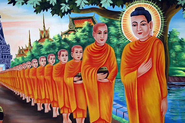 The Life of the Buddha, Siddhartha Gautama, mural showing a visit to Rajagaha City