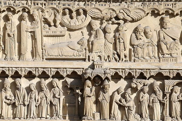 Life of the Virgin Mary, St. Anne portal, Western facade, Notre Dame de Paris Cathedral