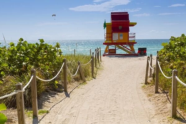 Lifeguard station on South Beach, Miami Beach, Miami, Florida, United States of America