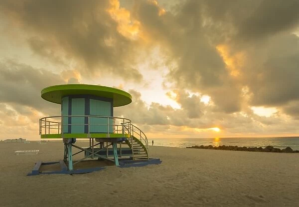 Lifeguard station on South Beach at sunrise, Miami Beach, Miami, Florida, United States of America