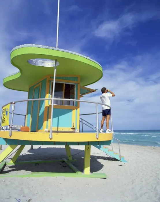 Framed Print : Lifeguards hut with man looking out to sea with binoculars, South Beach Framed Print : Lifeguards hut with man looking out to sea with binoculars, South Beach
