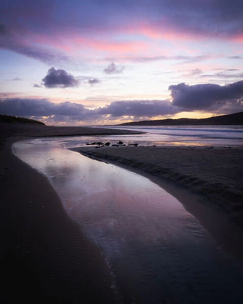 Last light on Luskentyre Beach, Isle of Harris, Outer Hebrides, Scotland, United Kingdom