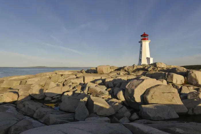 Framed Print : Lighthouse in Peggys Cove at sunrise, Nova Scotia, Canada, North America Framed Print : Lighthouse in Peggys Cove at sunrise, Nova Scotia, Canada, North America
